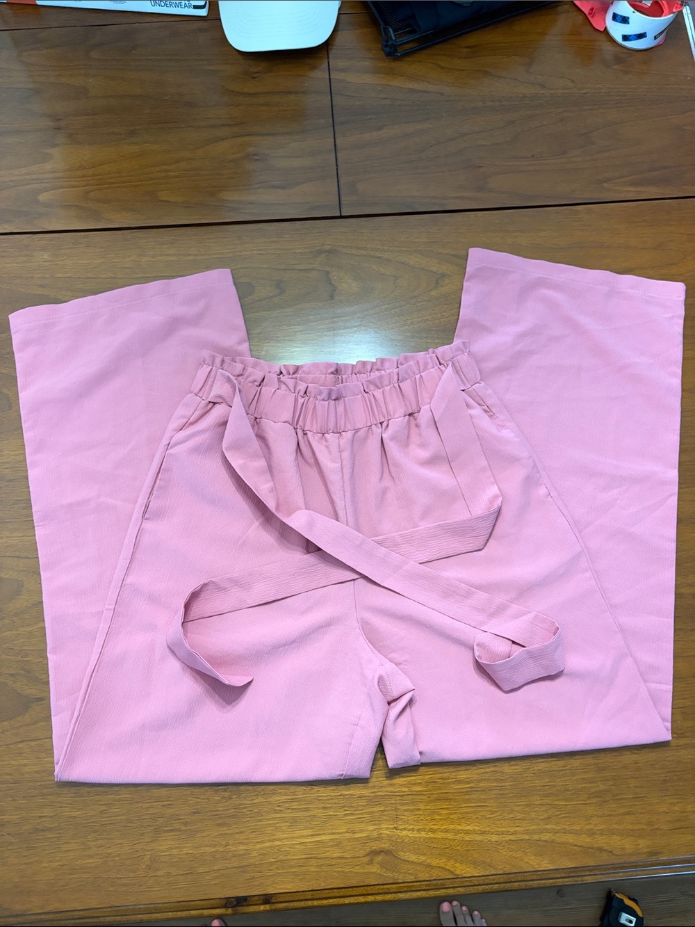 Wide Leg Pink Tie-Waist Pants - Women